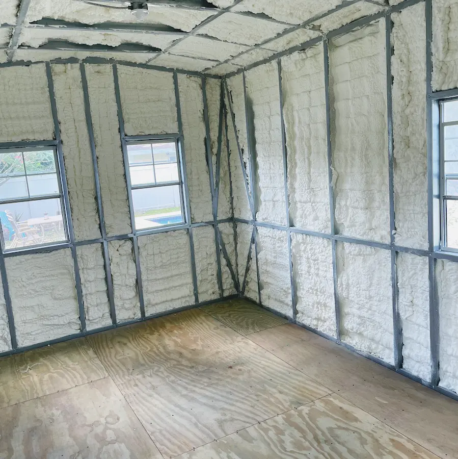 Closed-cell spray foam insulation applied to wall cavities in a residential project in Beavercreek